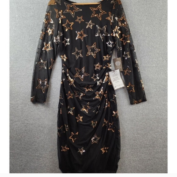 Vince Camuto NWT Black Sequin Star Mesh Dress 8 - Picture 6 of 8